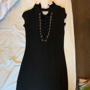 Laced Front Black Dress
